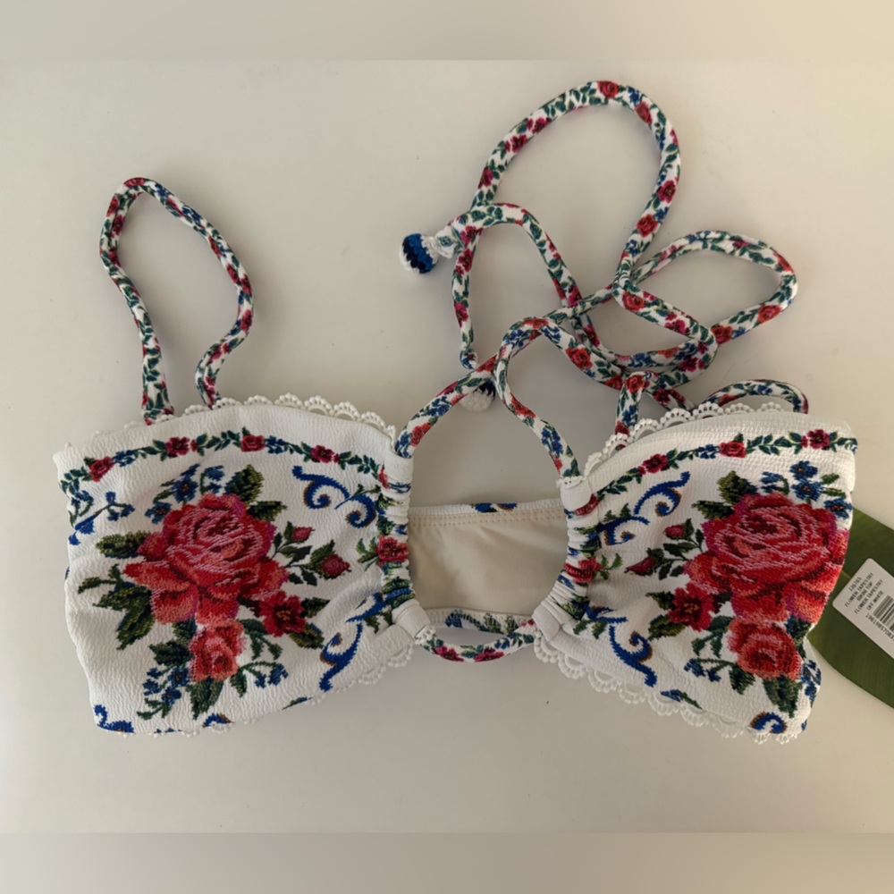 FARM Rio Off-White Floral Bikini Top
